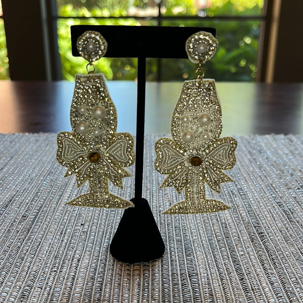 Beaded Bridal Champagne Glass Earrings